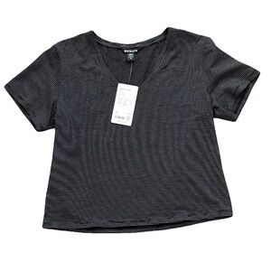 Athleta Essential Black and White Striped V-Neck Tee